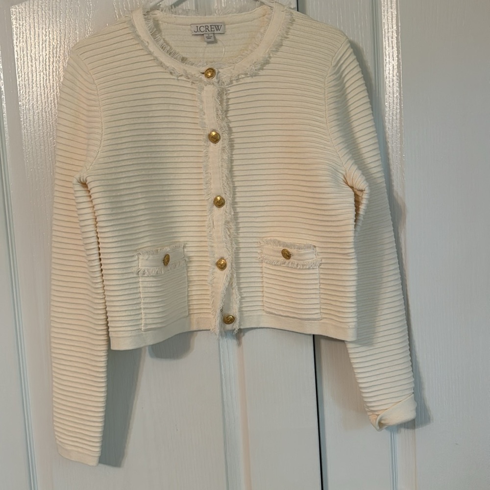 J. Crew Cream Ribbed Cardigan - Picture 9 of 9